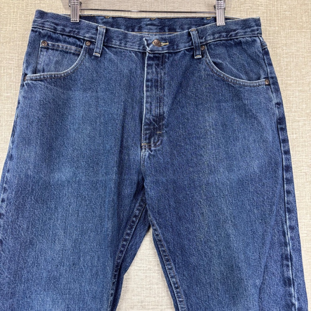 Wrangler Premium Quality Mens 36x32 Straight Leg grungy Blue Washed Jeans